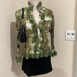 Lloyd Williams green and brown button up top. Size large